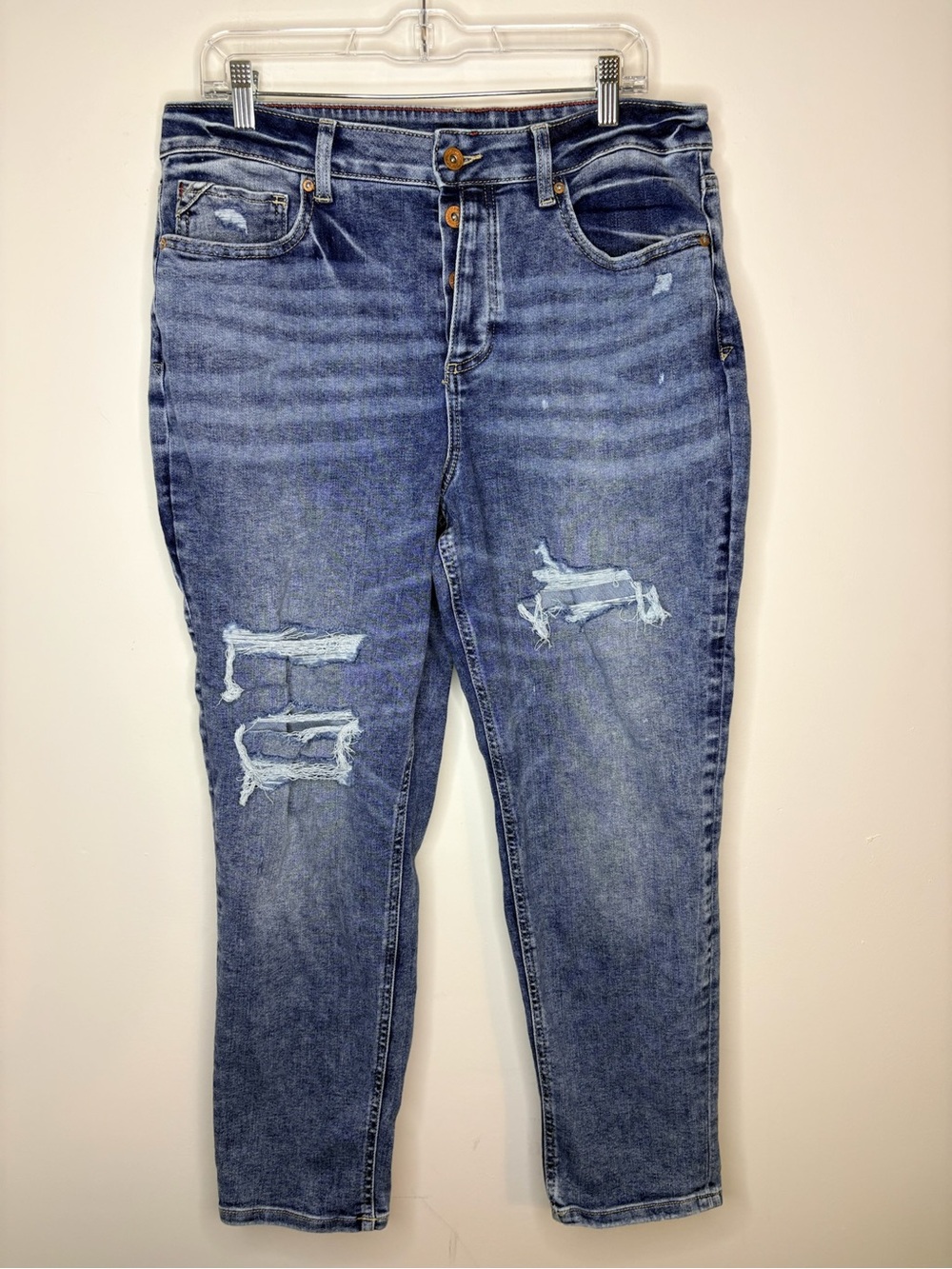 Maurices High-Rise Boyfriend Distressed Button Fly Blue Jeans Size 14 Short